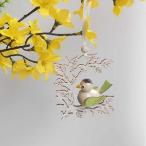Behang Vogel im Zweig, grün