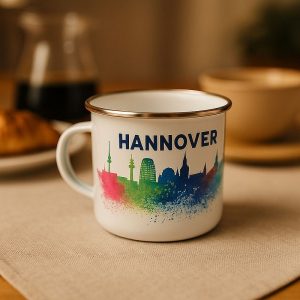 Emaille Kaffeebecher Hannover Skyline