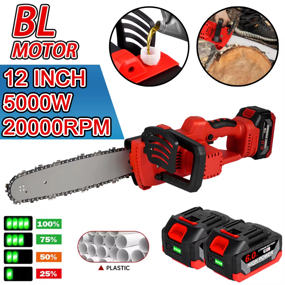 12 zoll 5000W 20000RPM Bürstenlosen Cordless Elektrische Kettensäge Handheld Holzbearbeitung Garten Power Tools kompatibel mit Makita 18V batterie