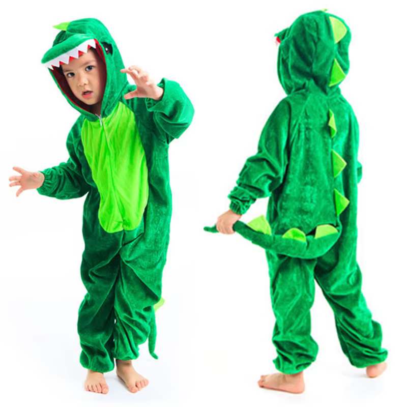 Grünes Dinosaurier Kigurumi Kostüm für Kinder – Niedliches Cosplay für Jungen