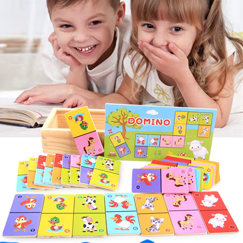 Montessori Holz-Domino Baustein-Set – Frühe Lernspielzeuge für Kinder