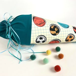 Bio Stoff Schultüte Sport mit Namensschild