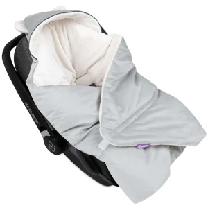Decke für Kindersitz mit Kapuze und Ohren – Ecru Plüsch & Grey Velvet