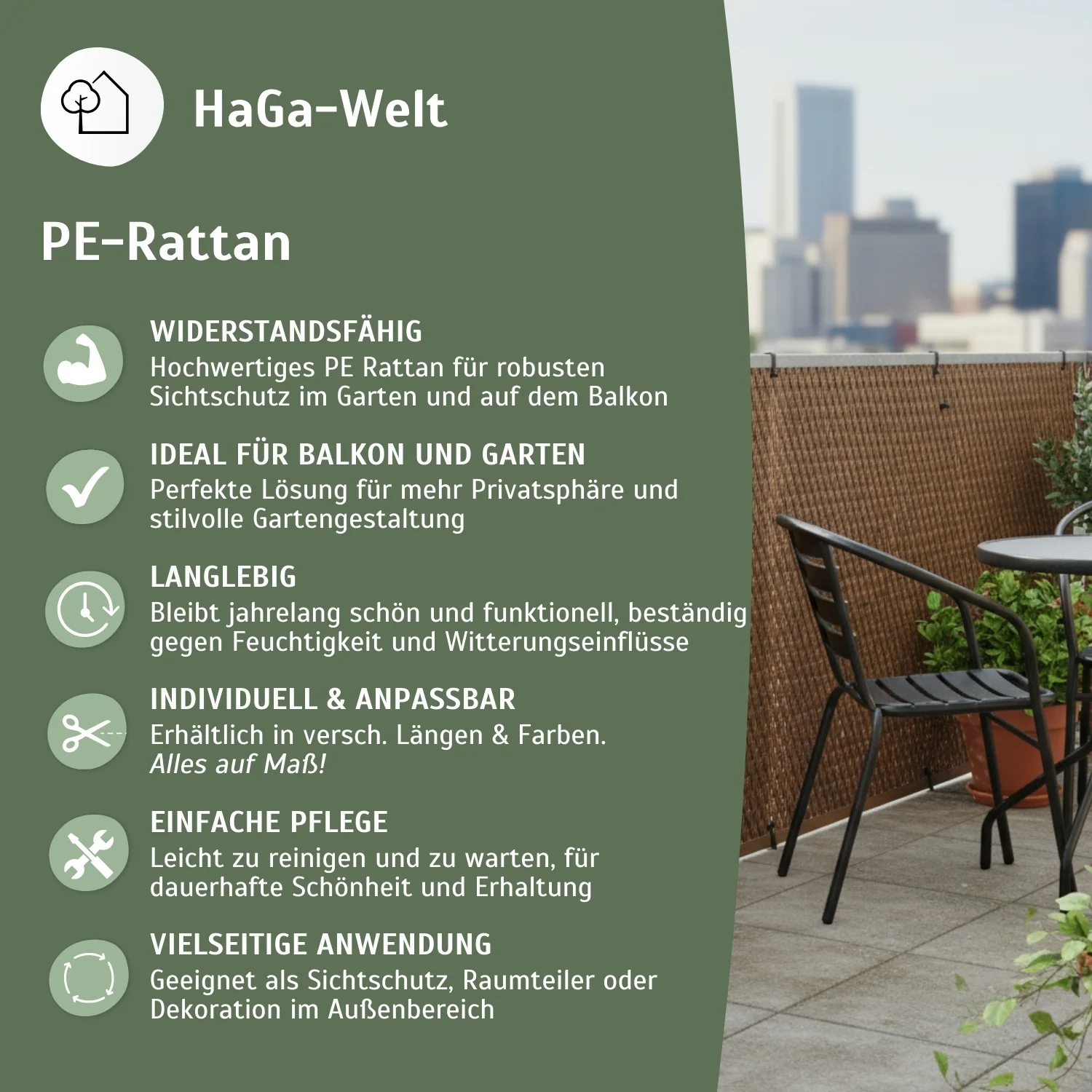 PE-Rattan in 0,9m Breite (Meterware) Sichtschutz Balkonblende – Bild 5